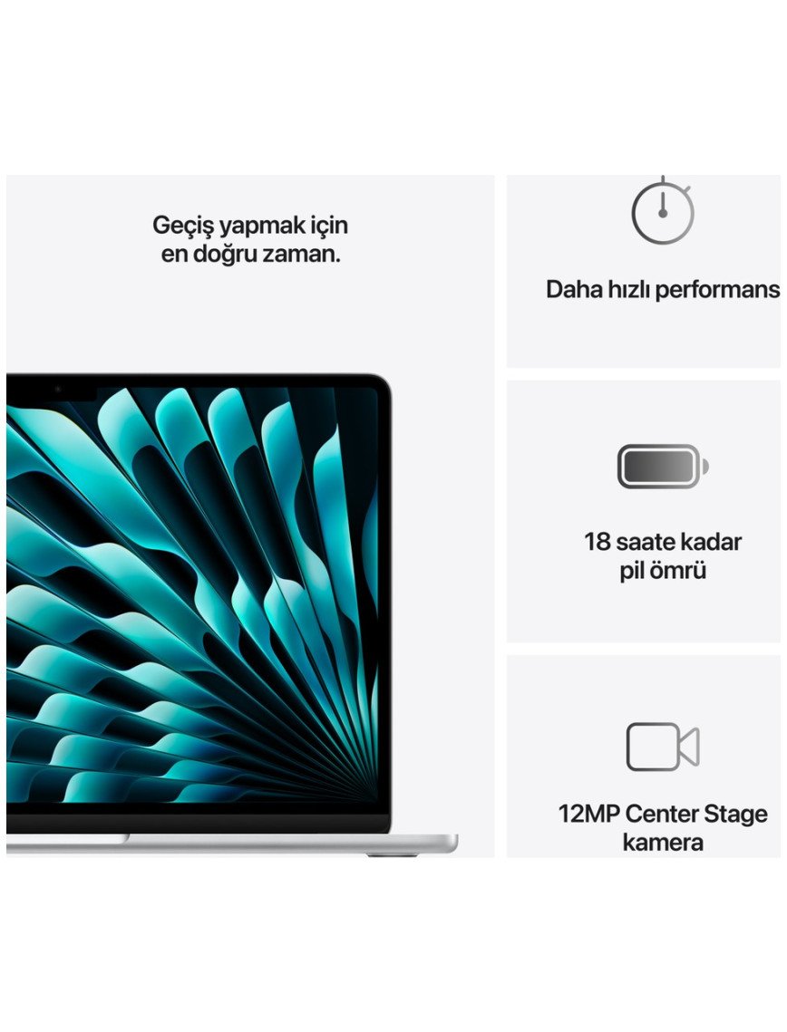 Apple MacBook Air M4 16GB 512GB SSD macOS 13" Taşınabilir Bilgisayar Gümüş MW0X3TU/A