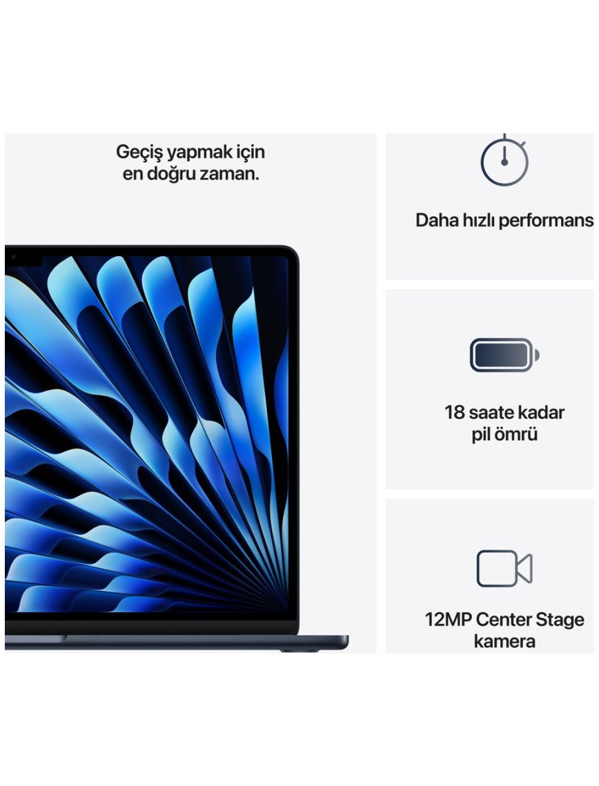 Apple MacBook Air M4 16GB 512GB SSD macOS 15" Taşınabilir Bilgisayar Gece Yarısı MW1M3TU/A